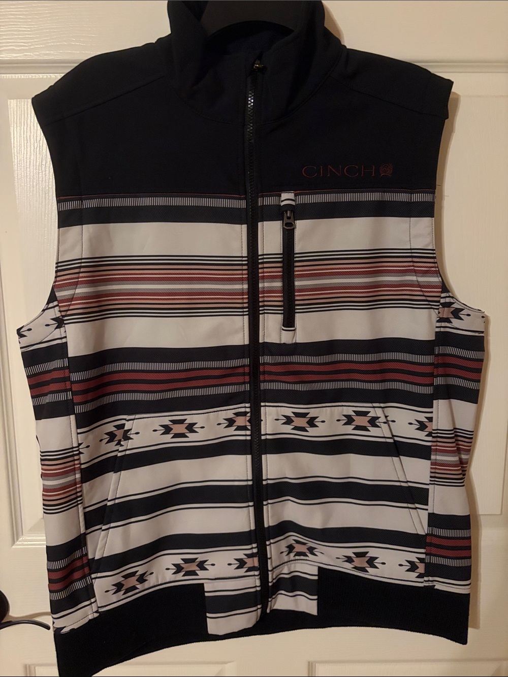 Cinch Black, White & Red Patterned Zip-Up Vest